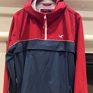 Hollister Jacket Windbreaker, Red/Navy Blue, Size: L